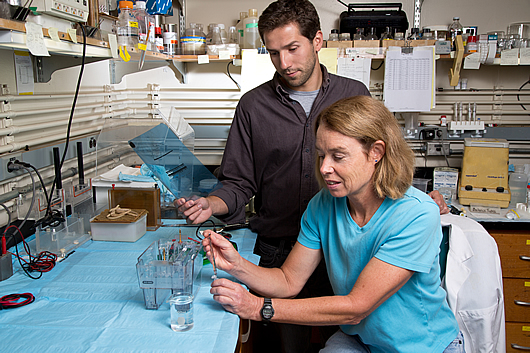 Research associate Antonio Currais and Pamela Maher, senior staff scientist, Laboratory of Cellular Neurobiology.