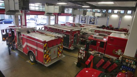 Firefighters at San Diego station 1, known locally as "The Big House," prepare to go out on a call.