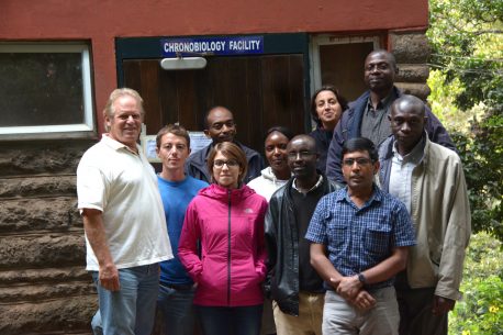 The research team pictured in front of the chronobiology facility established by Dr. Howard Cooper at the Institute of Primate Research in Nairobi, Kenya.