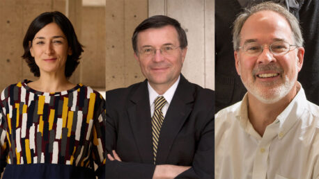 Guadalupe Garcia (left), Terrence Sejnowski (center), and Thomas Bartol (right) developed new 3D reconstructions and computer simulations to study synaptic structure during long-term potentiation in the brain, opening new avenues for understanding neurological disease.