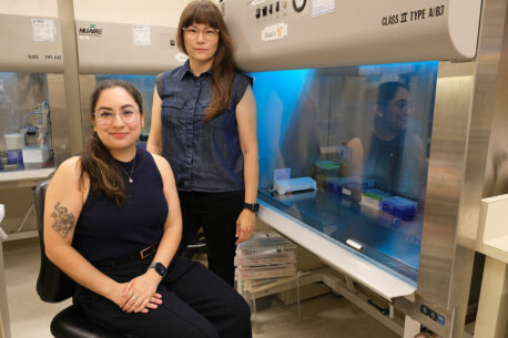 Victoria Osorio-Vasquez (left) and Dannielle Engle (right) develop a platform to generate patient-derived organoids that can be used to study pathogenesis and identify treatment strategies in chronic pancreatitis.