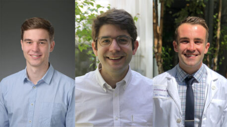 Stefan Kotschi (left), Thales Papagiannakoupolos (center), and Michael Cross (right) find lung cancer tumors talk directly to the nervous system to exacerbate disease-related wasting, revealing a potential target for new therapeutics.